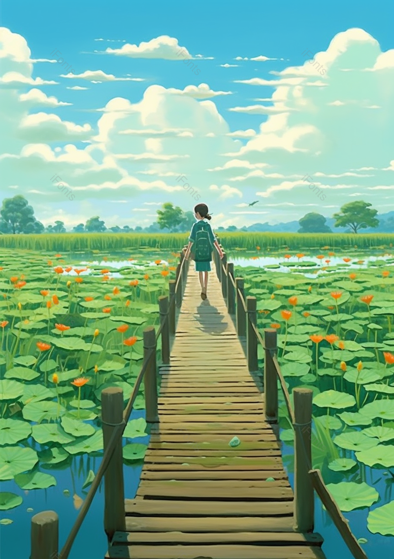 夏天荷塘人物插画背景,插画/手绘图,插画/手绘图库,插画/手绘图下载,插画/手绘